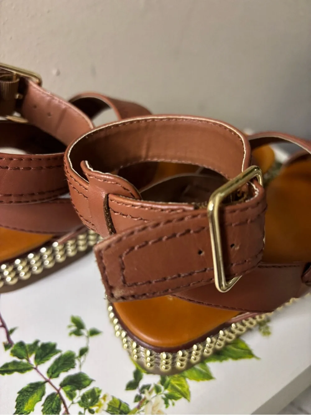 Chelsea & Violet Chestnut Brown Beaded Platform Sandals